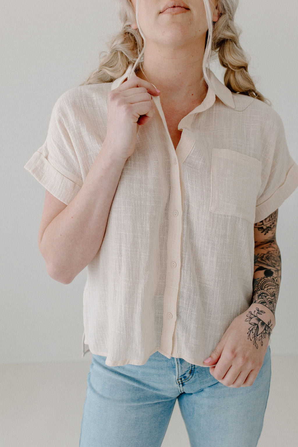 Short Sleeve Button Down Blouse
