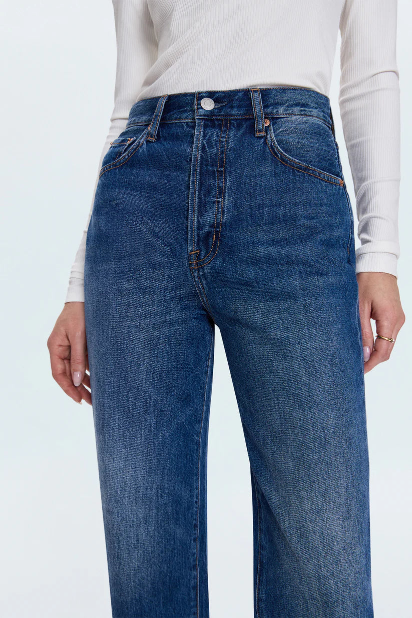 The Cassie High Rise Straight in Fairview is a cropped vintage-inspired straight-leg jean in a clean medium wash