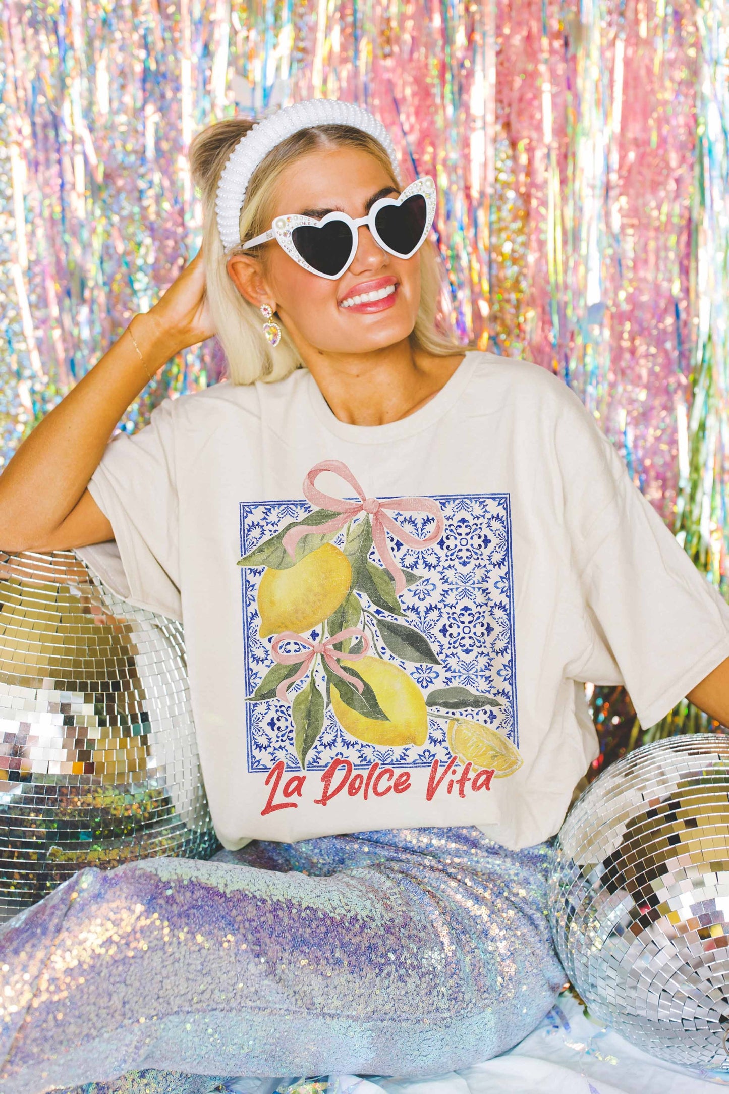 La Dolce Vita Graphic Tee. La dolce vita graphic tee with lemons. lemon graphic tee