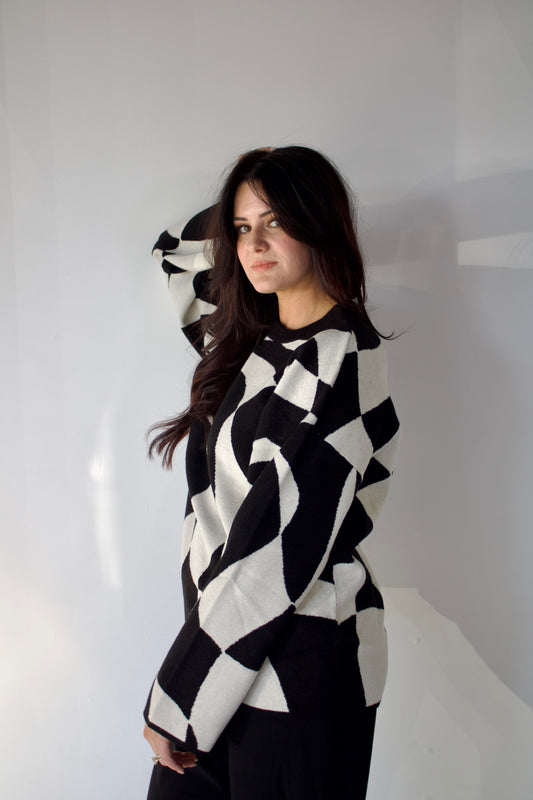 Abby Abstract Checkered Sweater