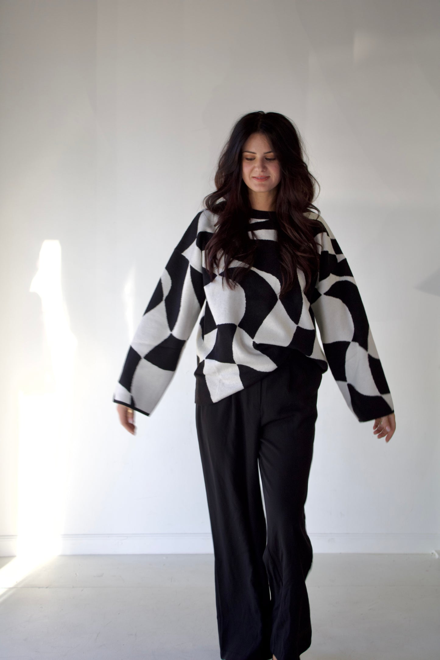 Abby Abstract Checkered Sweater