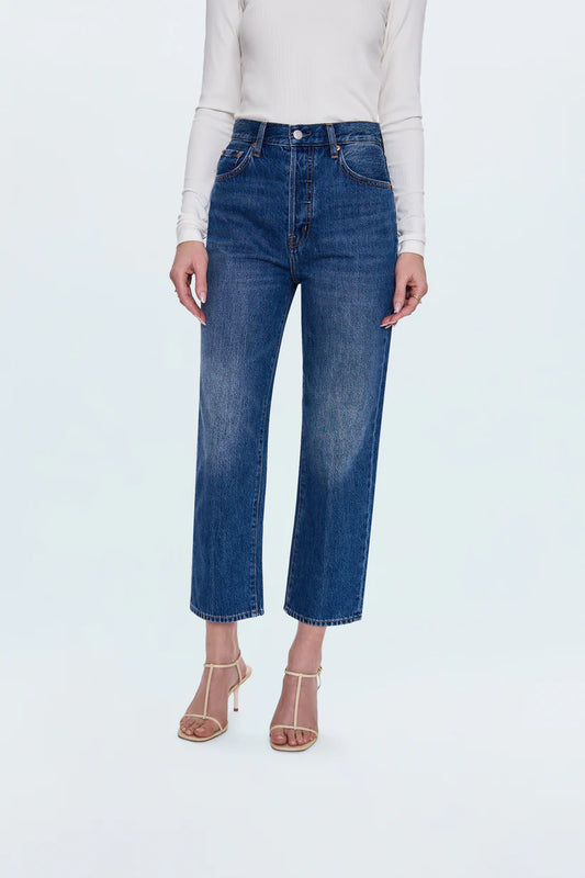 The Cassie High Rise Straight in Fairview is a cropped vintage-inspired straight-leg jean in a clean medium wash