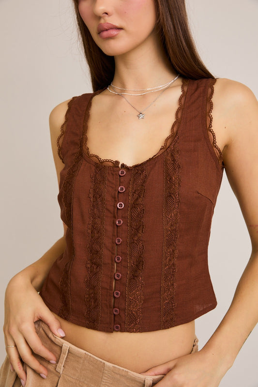 A brown linen blend scoop neck tank