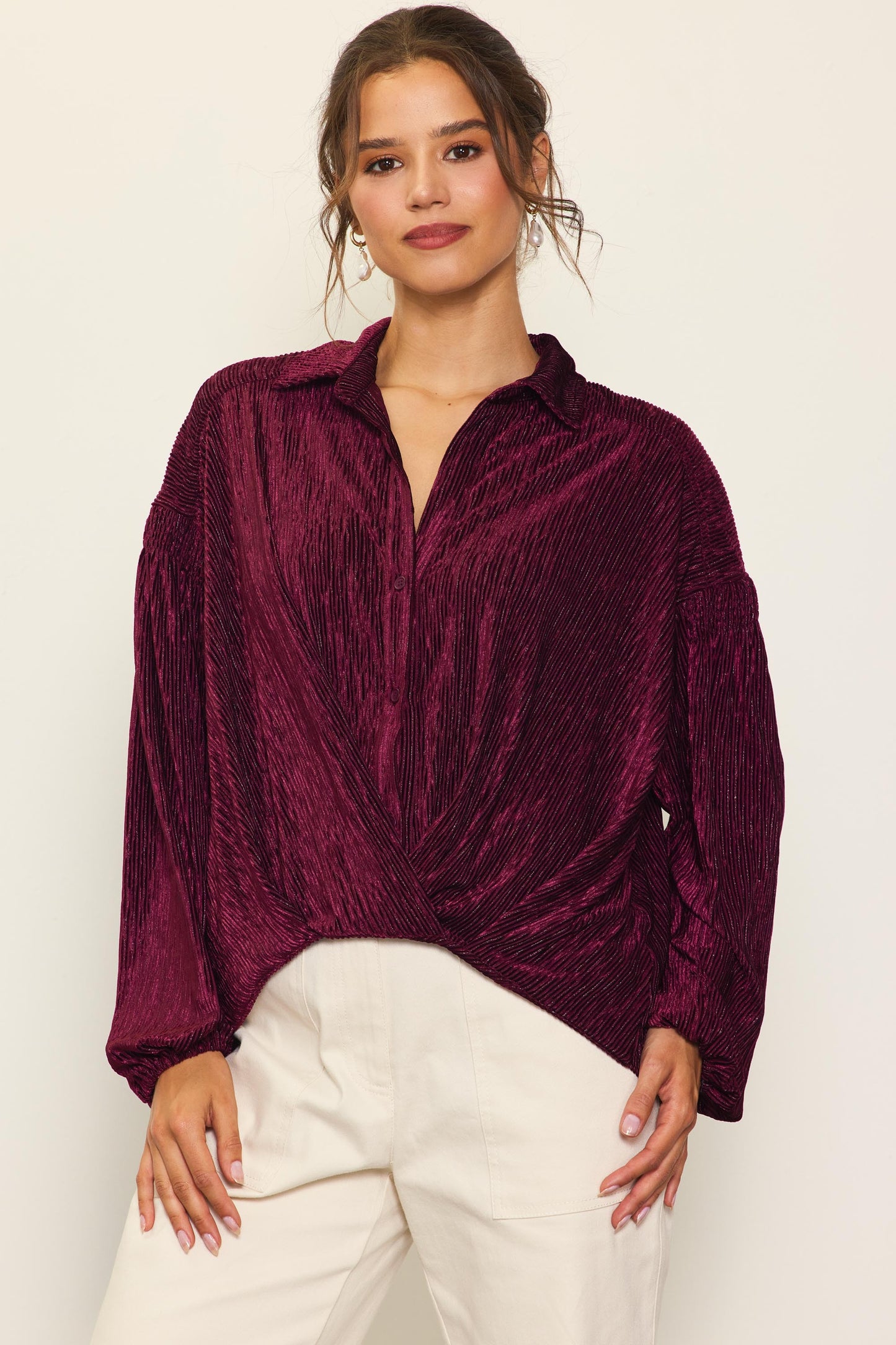 Textured Velvet Button Down