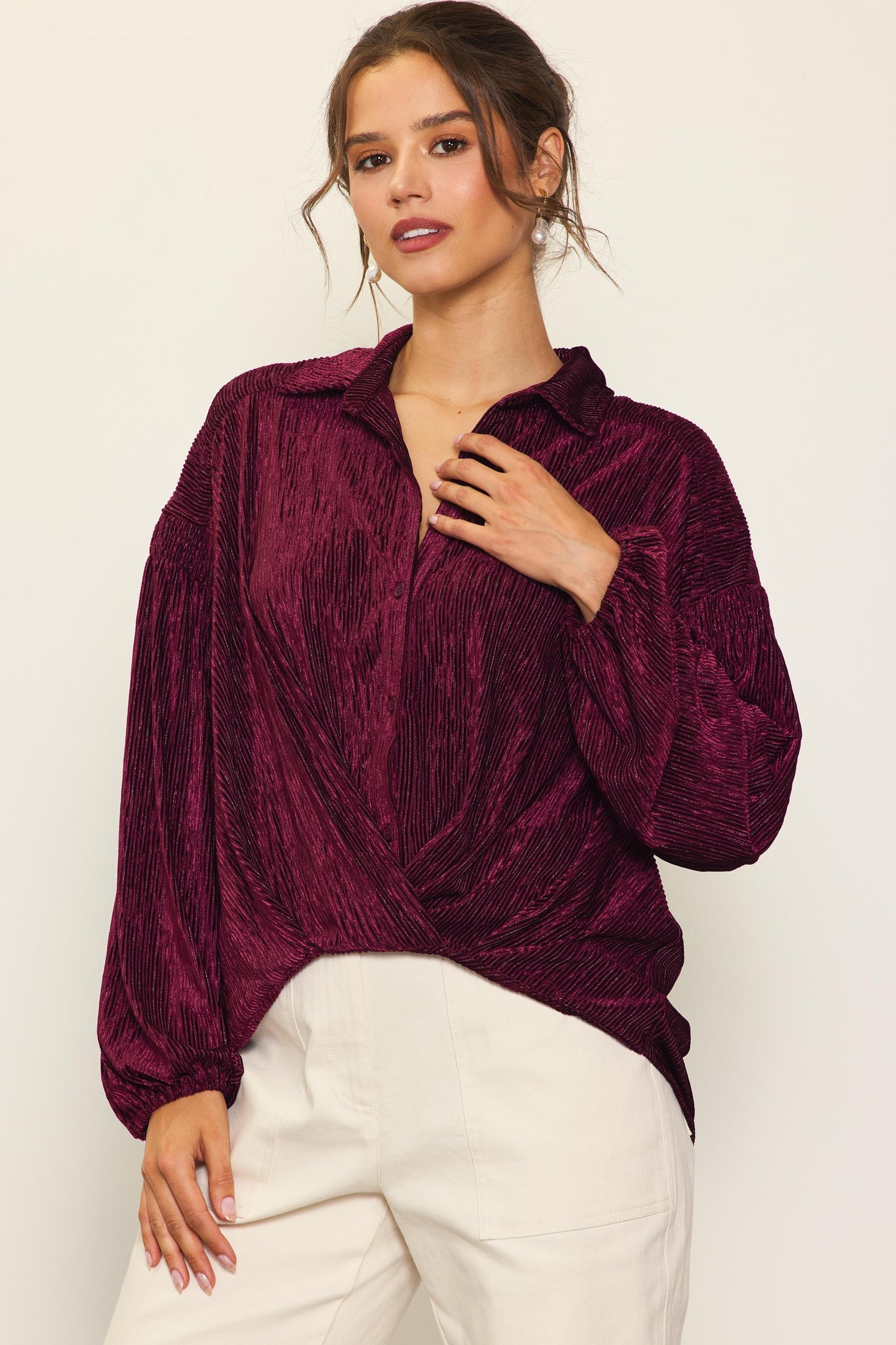 Textured Velvet Button Down